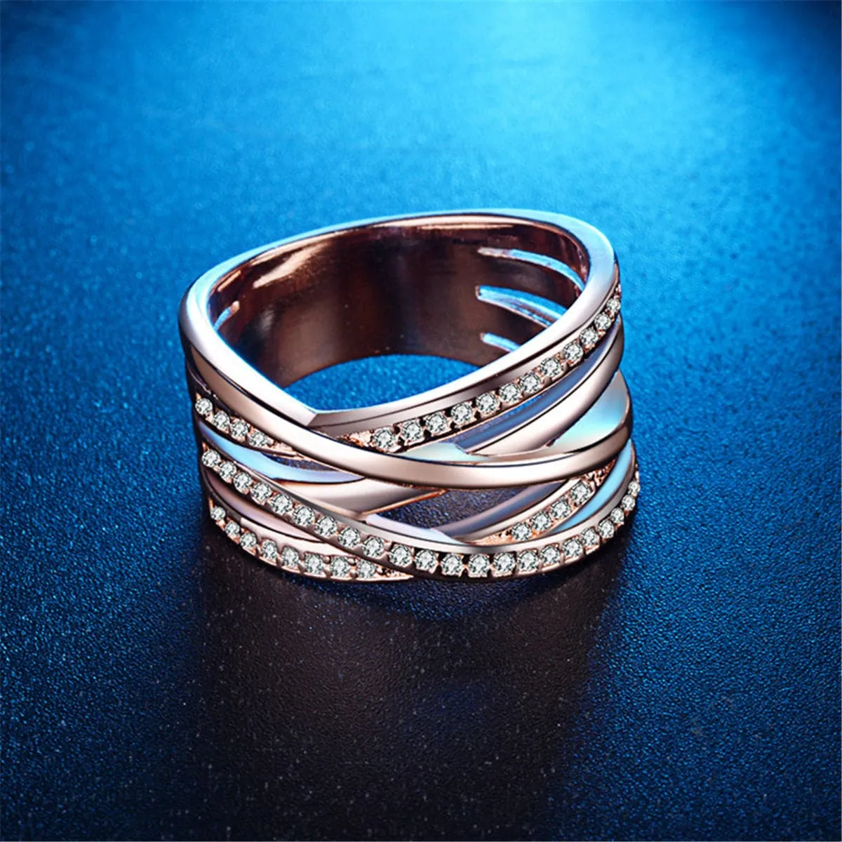 Cubic Zirconia & Silver-Plated Overlapping Band Ring