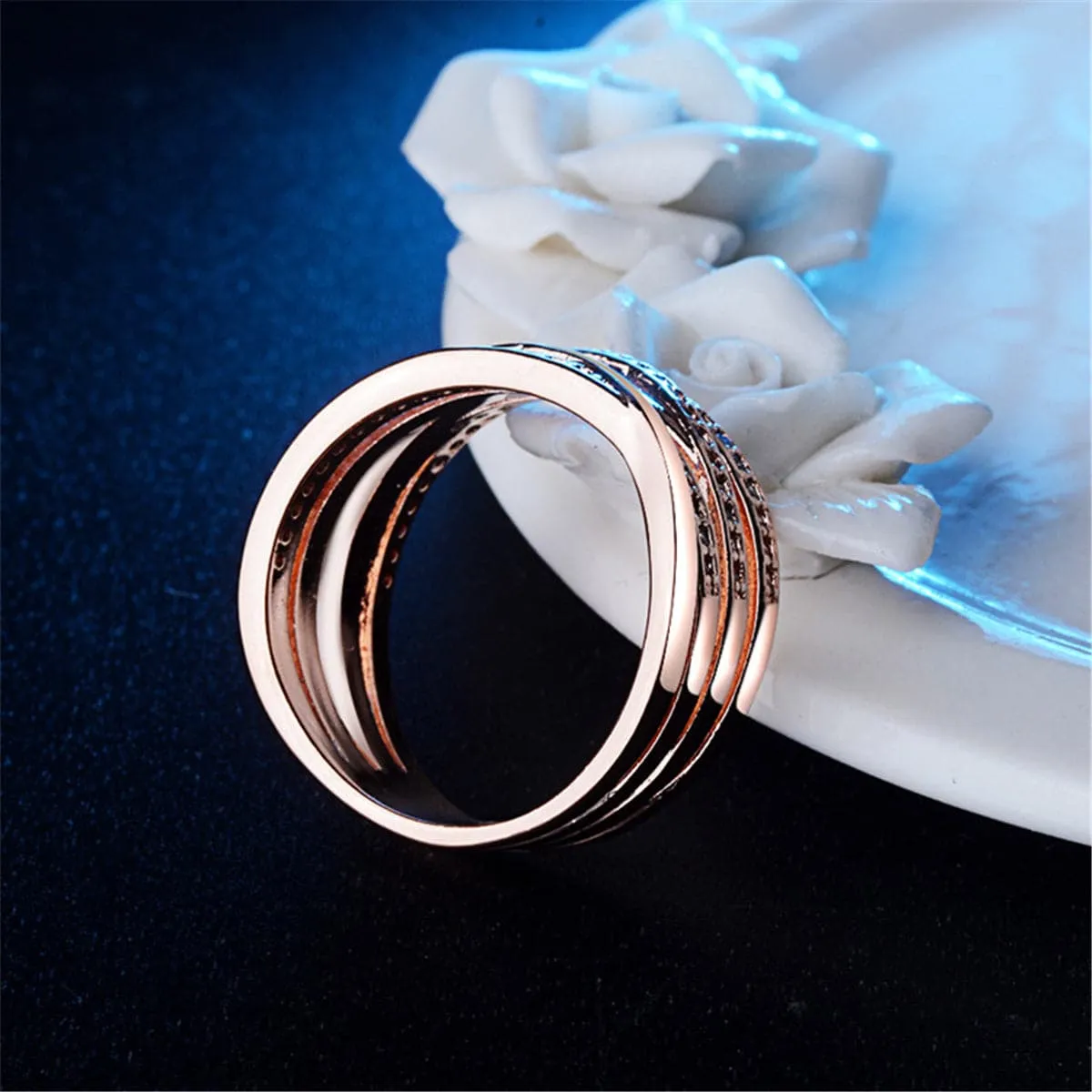 Cubic Zirconia & Silver-Plated Overlapping Band Ring