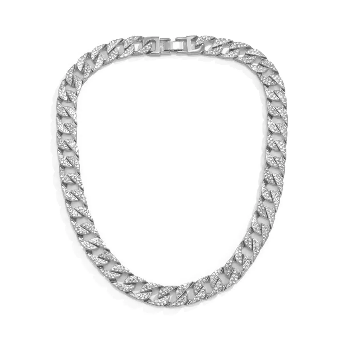 Cubic Zirconia & Silver-Plated Pavé Curb Chain Necklace