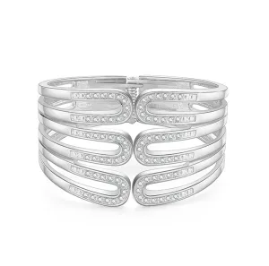 Cubic Zirconia & Silver-Plated Pin Layered Bangle