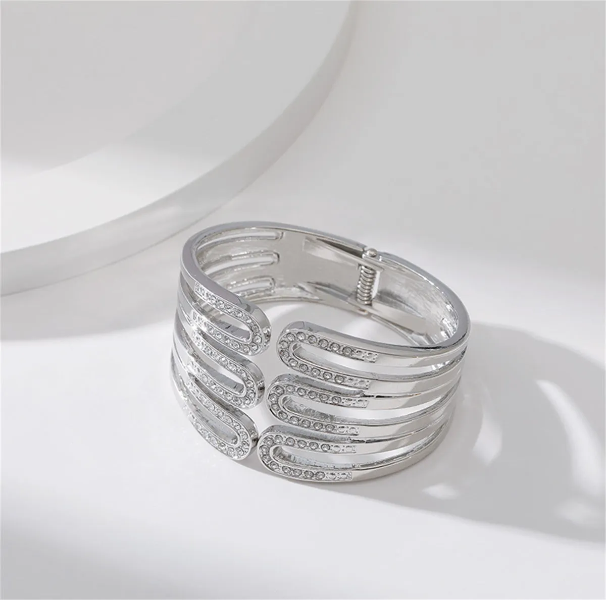 Cubic Zirconia & Silver-Plated Pin Layered Bangle