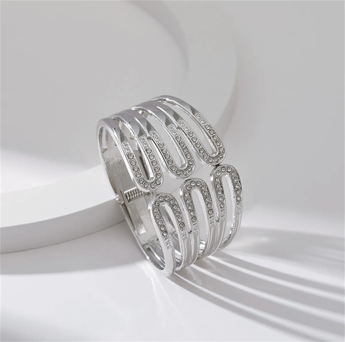 Cubic Zirconia & Silver-Plated Pin Layered Bangle