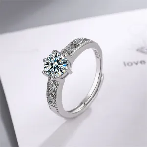 Cubic Zirconia & Silver-Plated Prong-Set Adjustable Cocktail Ring