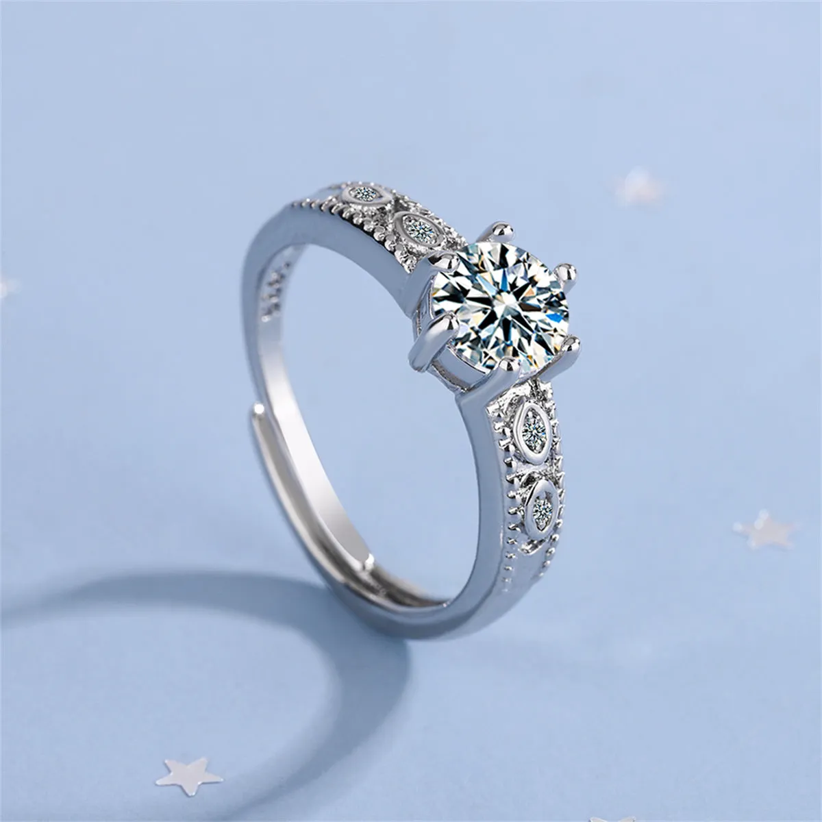 Cubic Zirconia & Silver-Plated Prong-Set Adjustable Cocktail Ring