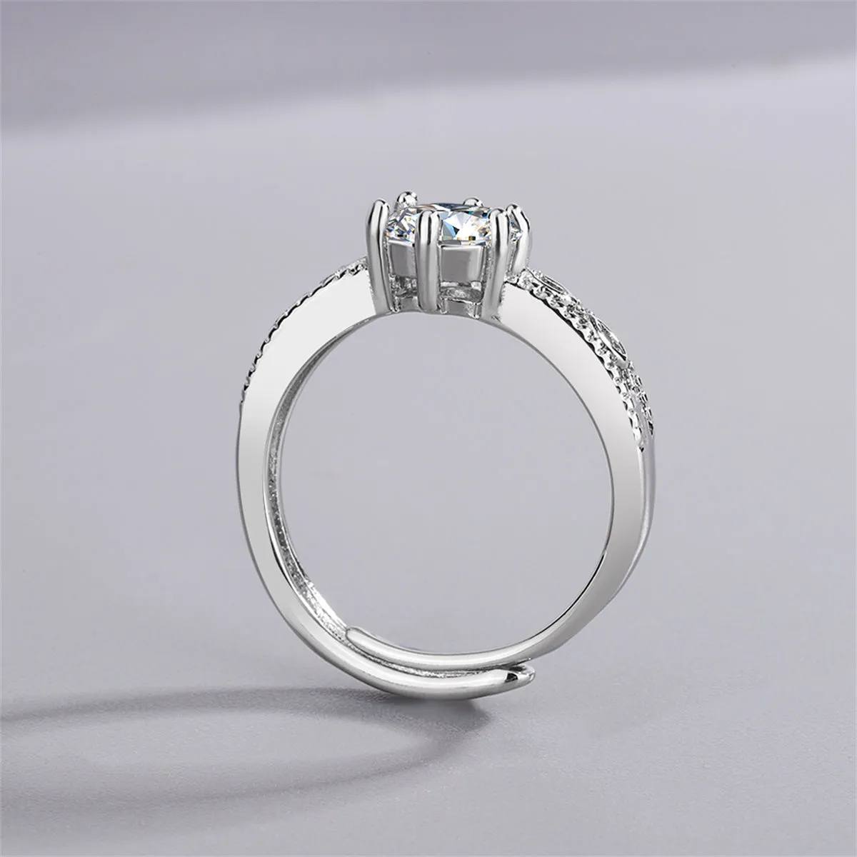 Cubic Zirconia & Silver-Plated Prong-Set Adjustable Cocktail Ring