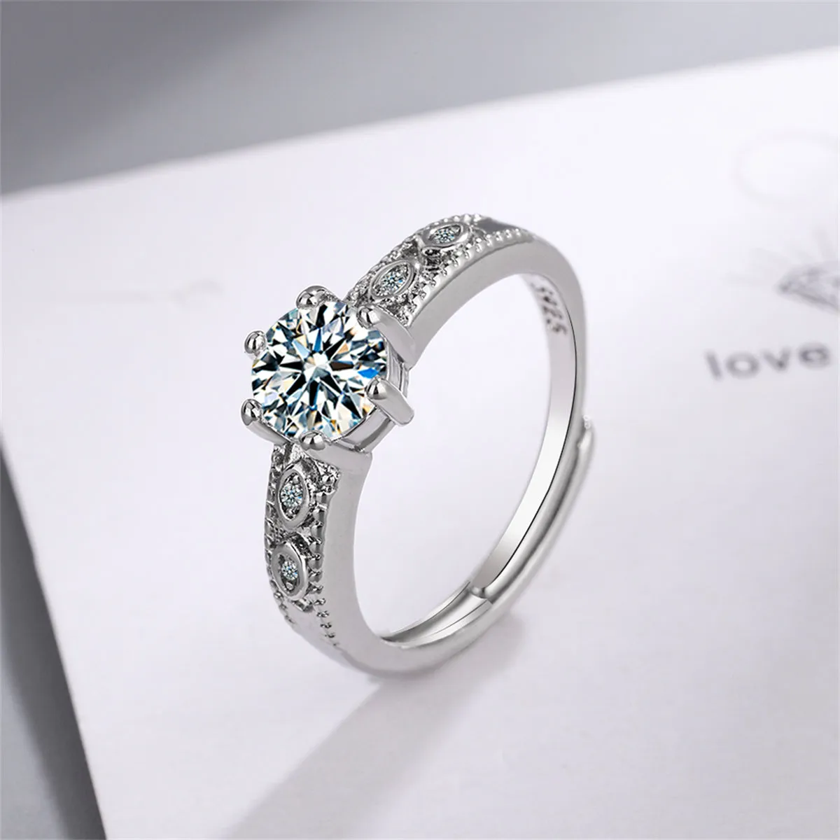 Cubic Zirconia & Silver-Plated Prong-Set Adjustable Cocktail Ring