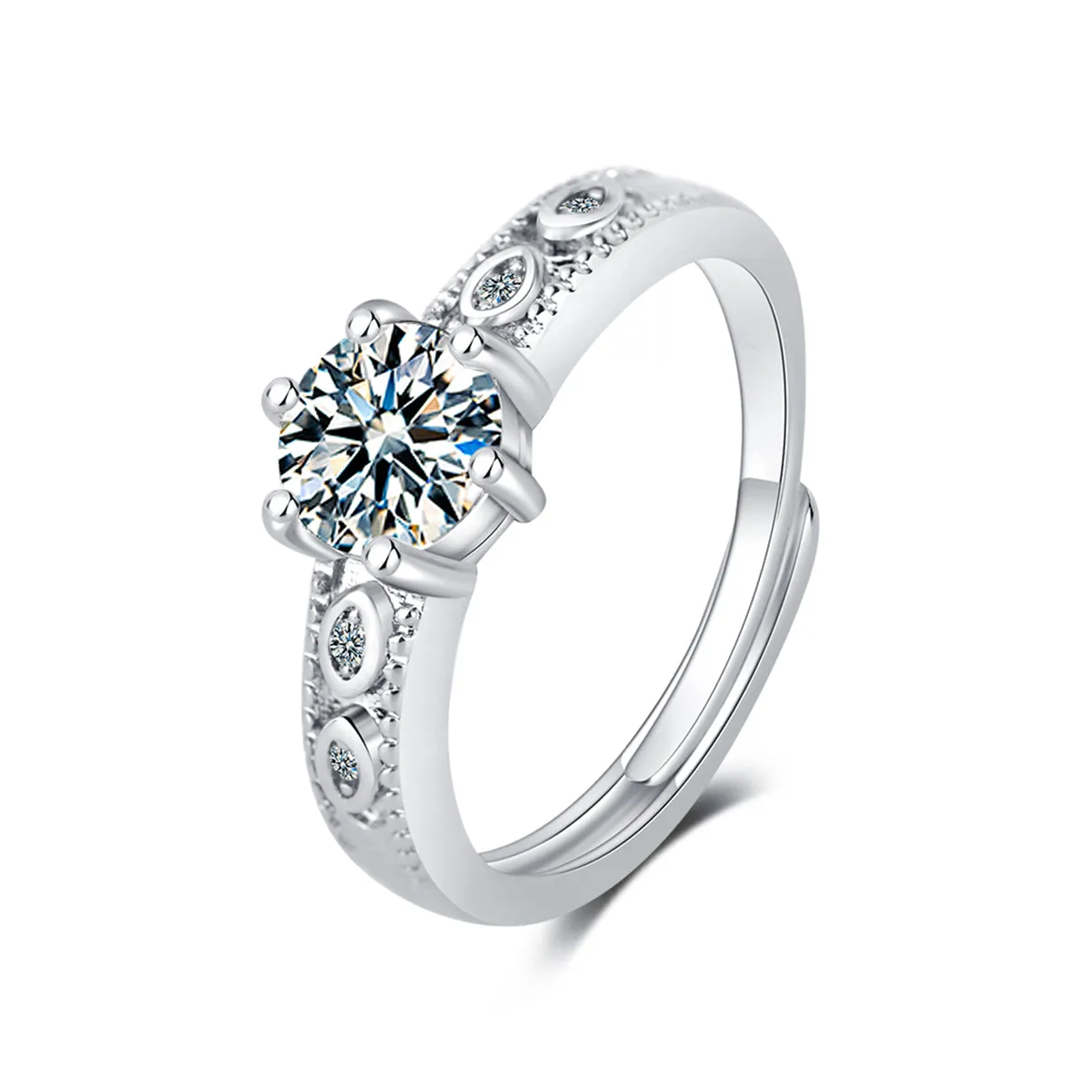 Cubic Zirconia & Silver-Plated Prong-Set Adjustable Cocktail Ring