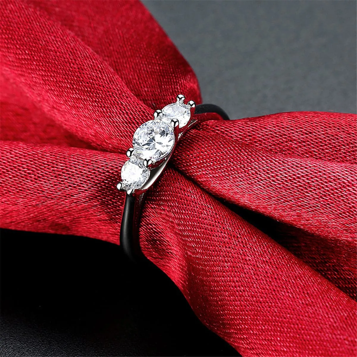 Cubic Zirconia & Silver-Plated Three-Prong Ring