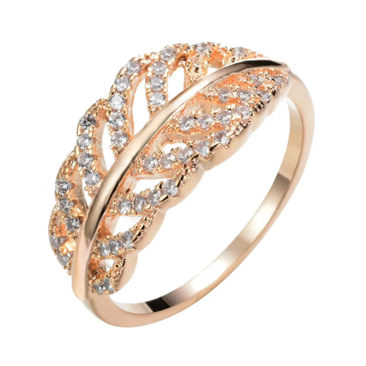 Cubic Zirconia Open Leaf-Band Ring