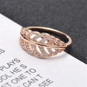 Cubic Zirconia Open Leaf-Band Ring