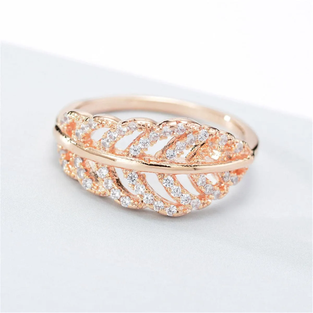 Cubic Zirconia Open Leaf-Band Ring