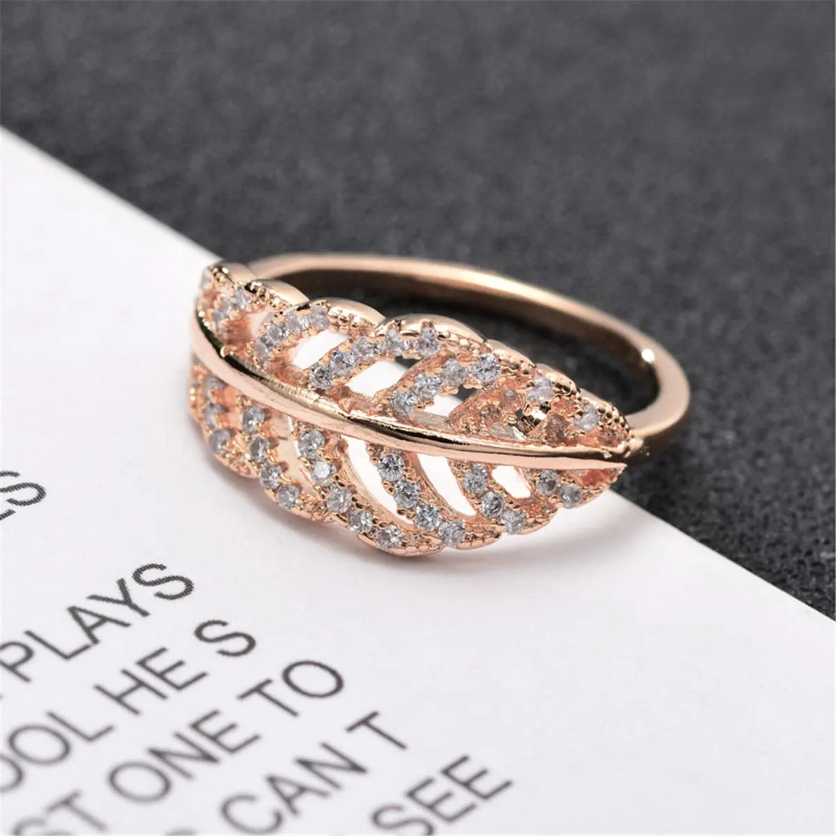 Cubic Zirconia Open Leaf-Band Ring