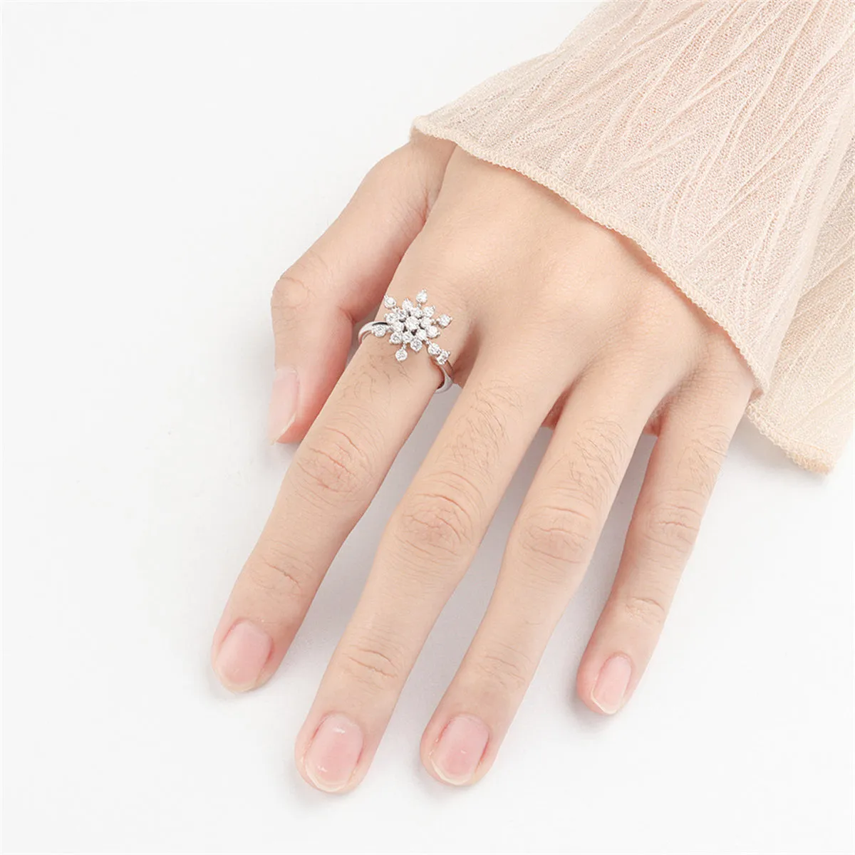Cubic Zirconia Rotating Snowflake Open Ring