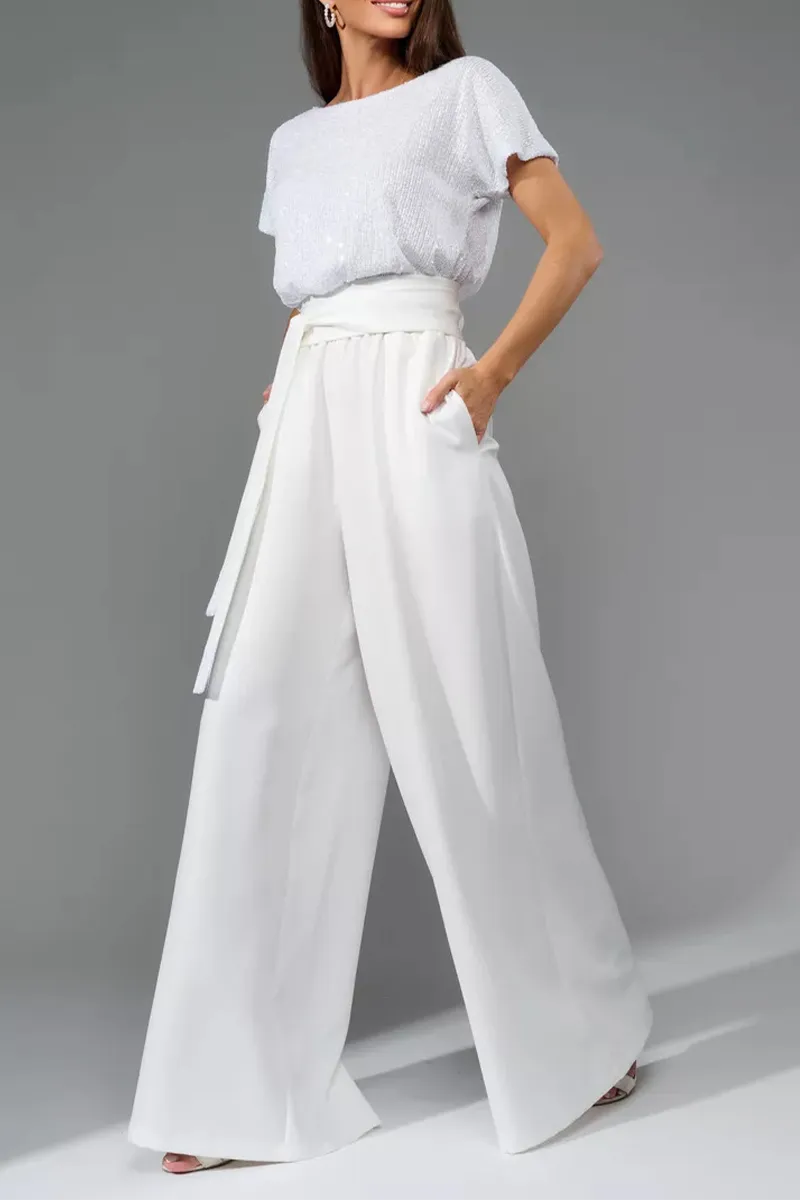Daily Elegant Sequins Strap Design O Neck Loose Jumpsuits(5 Colors)
