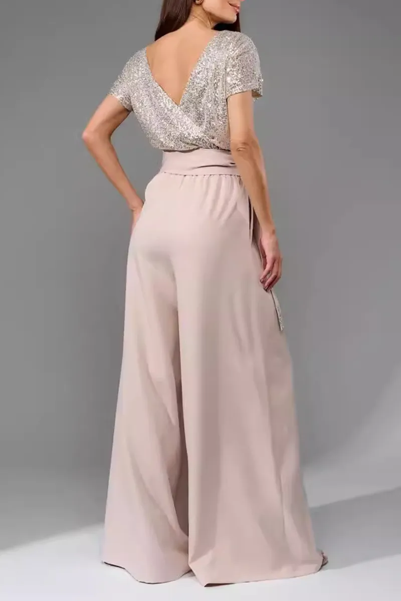 Daily Elegant Sequins Strap Design O Neck Loose Jumpsuits(5 Colors)