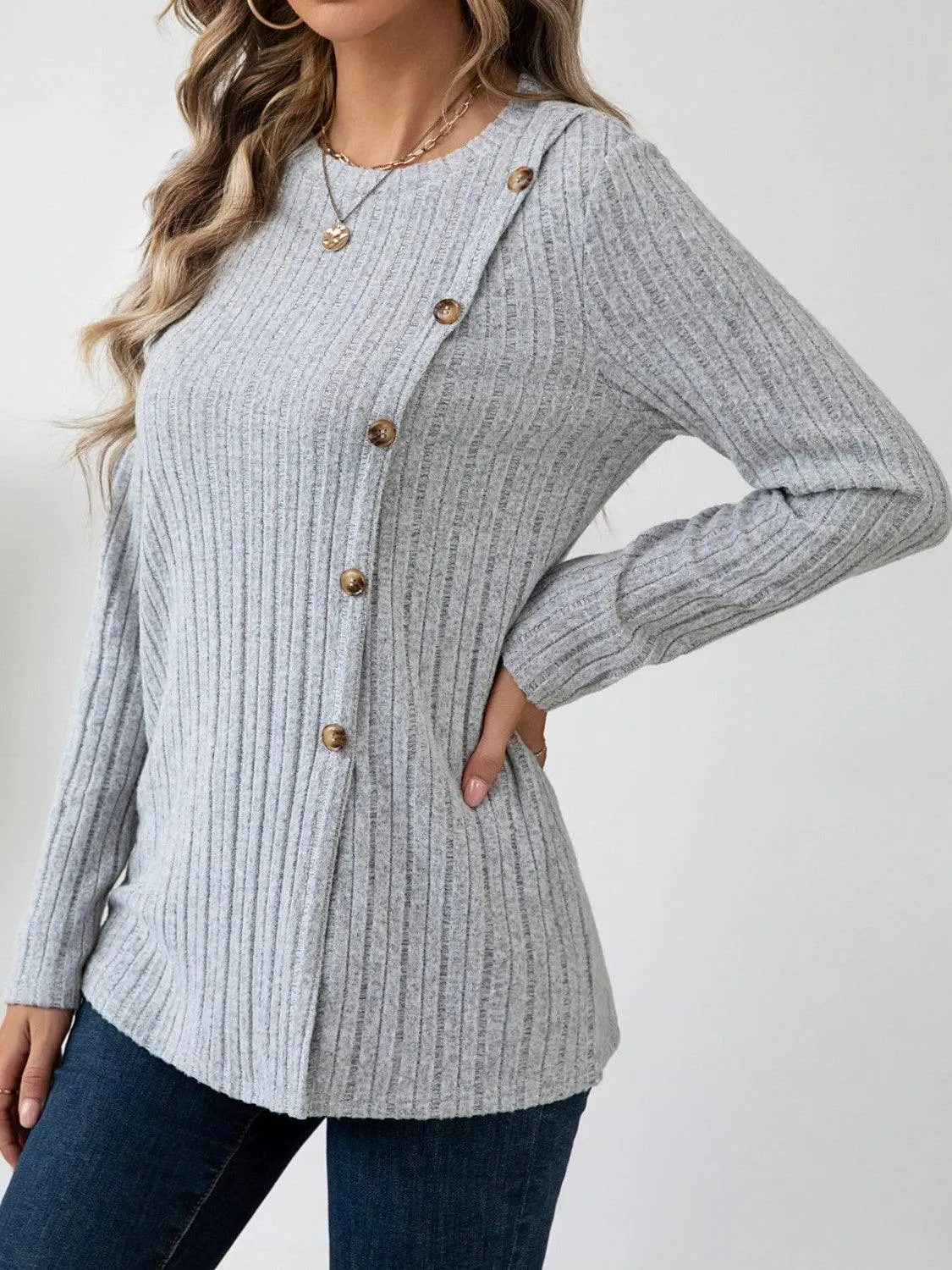 Decorative Button Long Sleeve Shirt