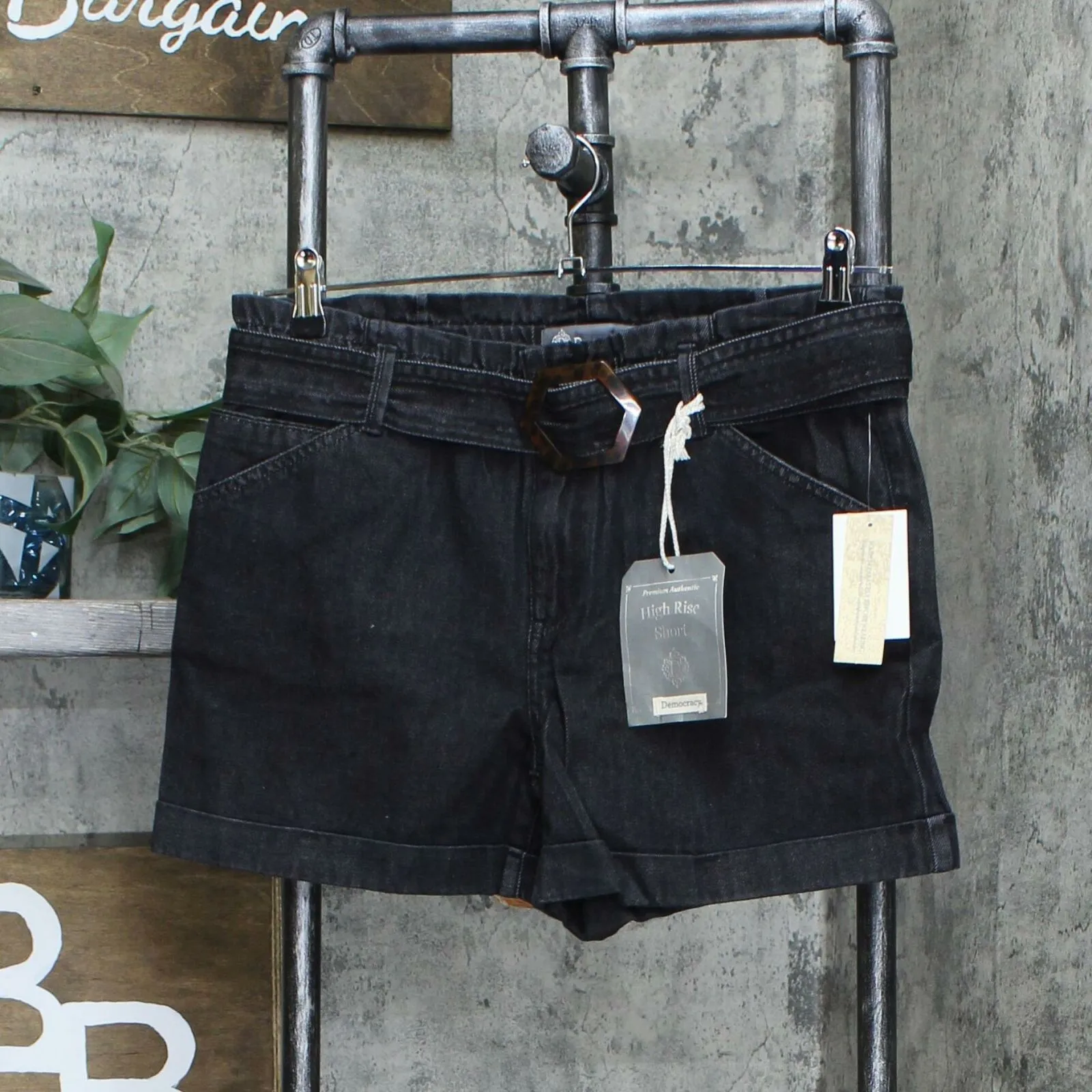 Democracy Women's High Rise Paperbag Cuffed Belted Jean Shorts