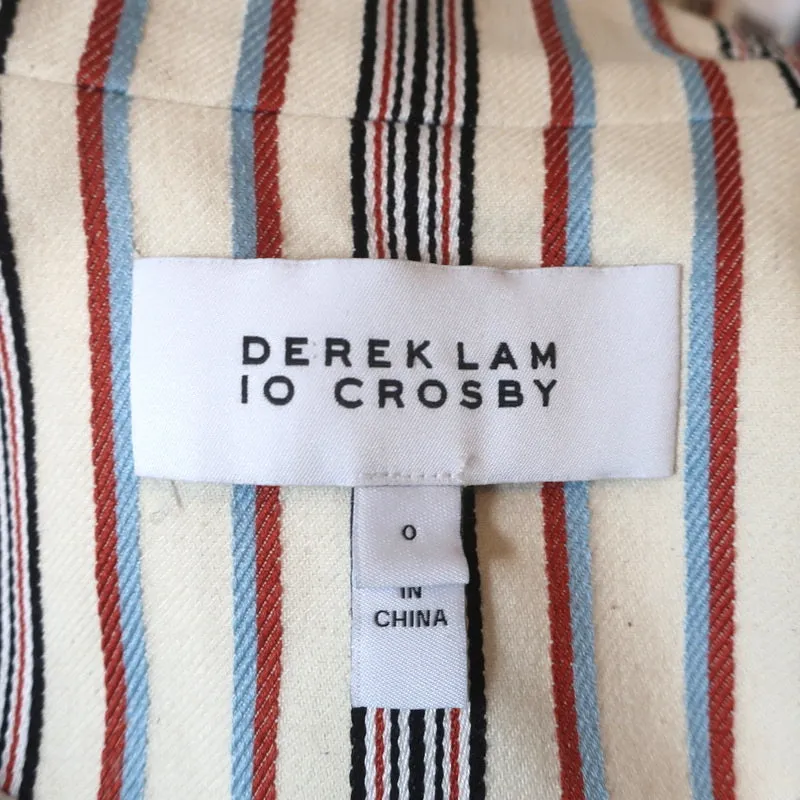 Derek Lam 10 Crosby Blazer Ecru Striped Stretch Cotton Size 0 One-Button Jacket