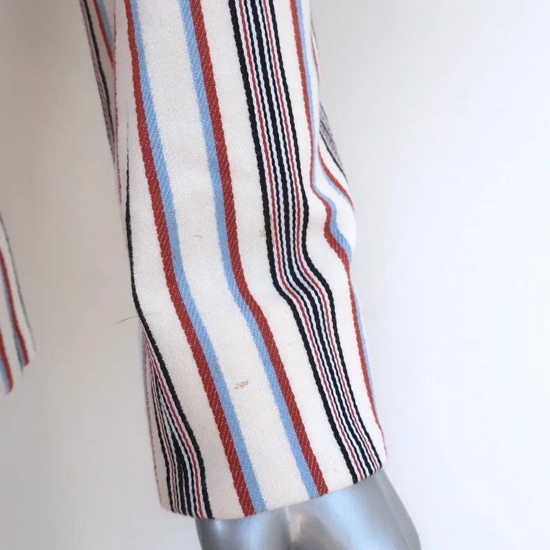 Derek Lam 10 Crosby Blazer Ecru Striped Stretch Cotton Size 0 One-Button Jacket