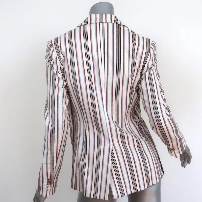Derek Lam 10 Crosby Blazer Ecru Striped Stretch Cotton Size 0 One-Button Jacket