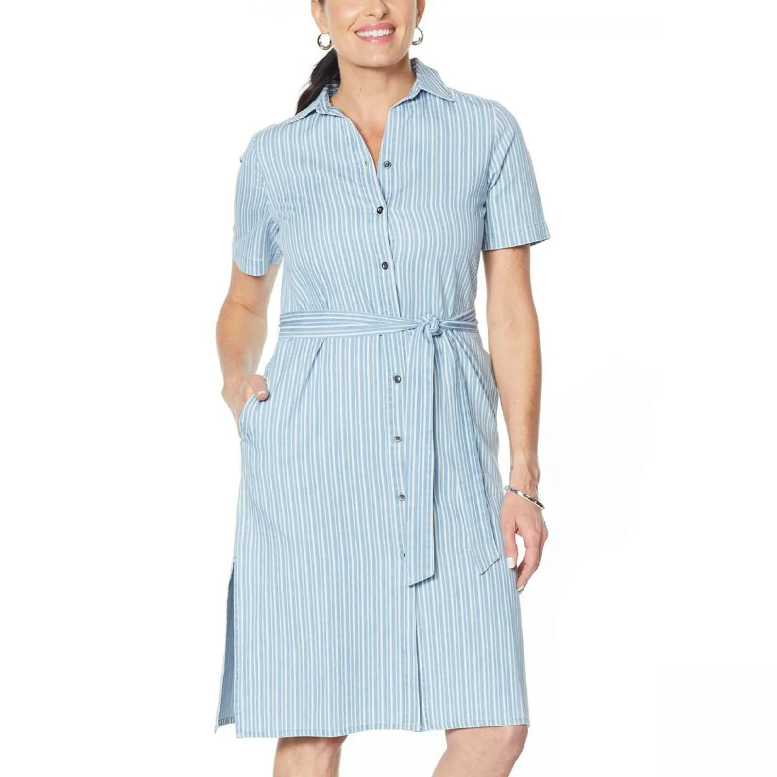 DG2 by Diane Gilman Women's Patterned Chambray Duster Shirt Dress