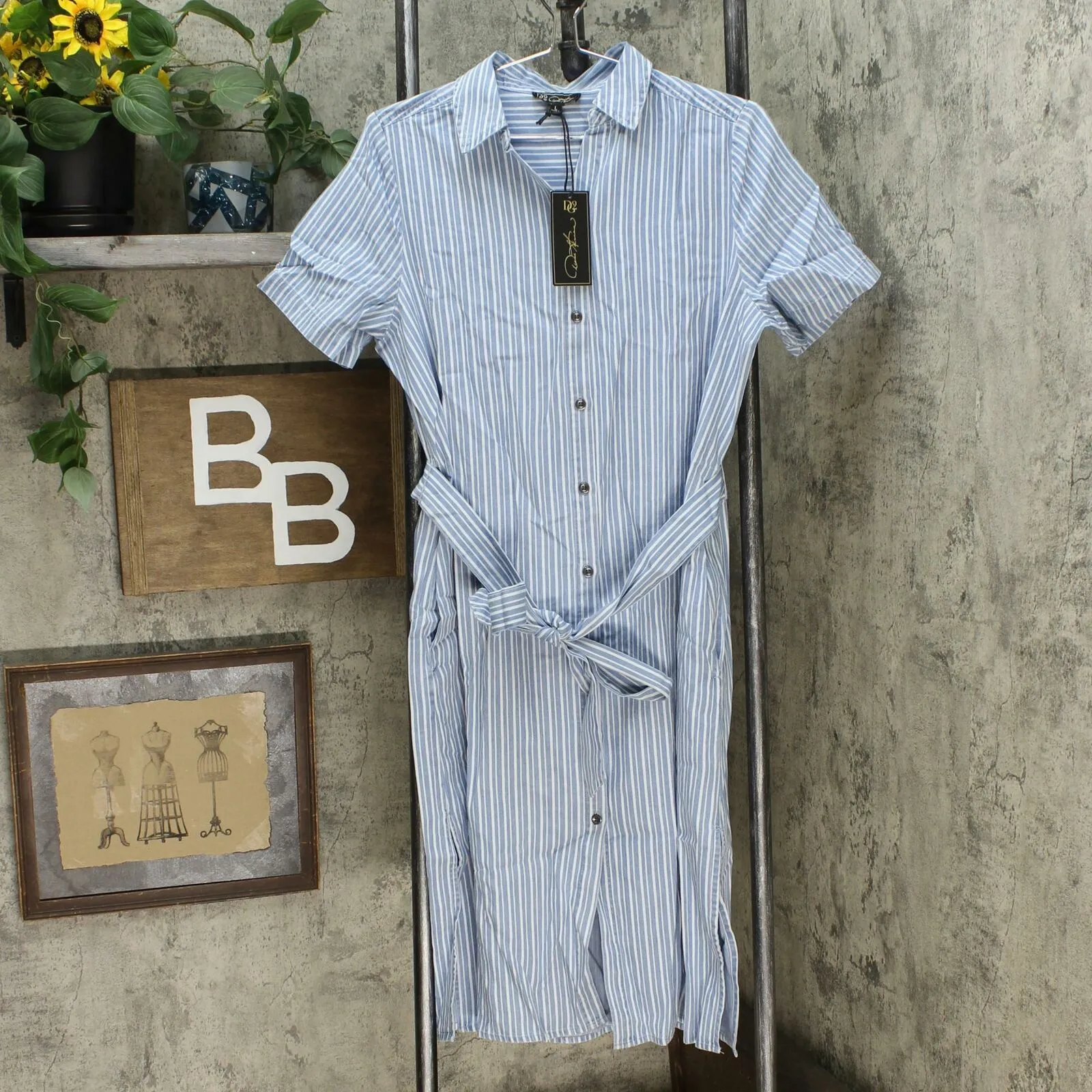 DG2 by Diane Gilman Women's Patterned Chambray Duster Shirt Dress