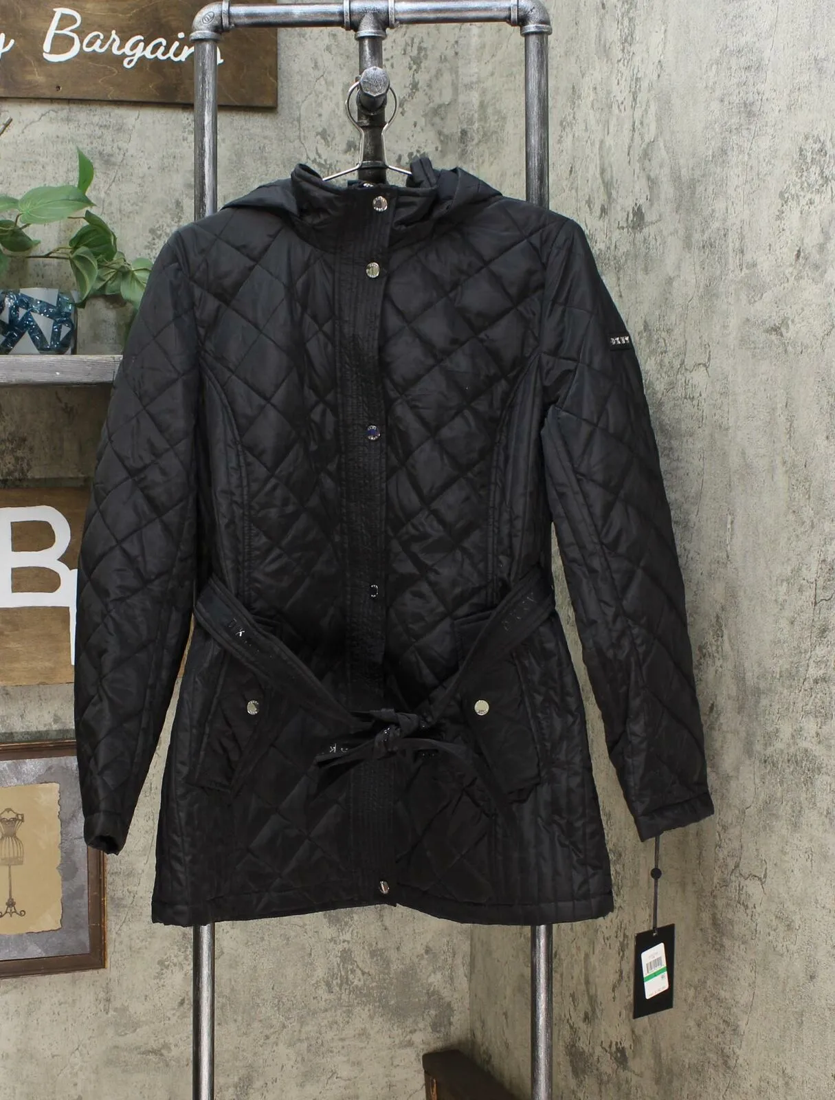DKNY Women's Belted Waterproof Quilted Coat