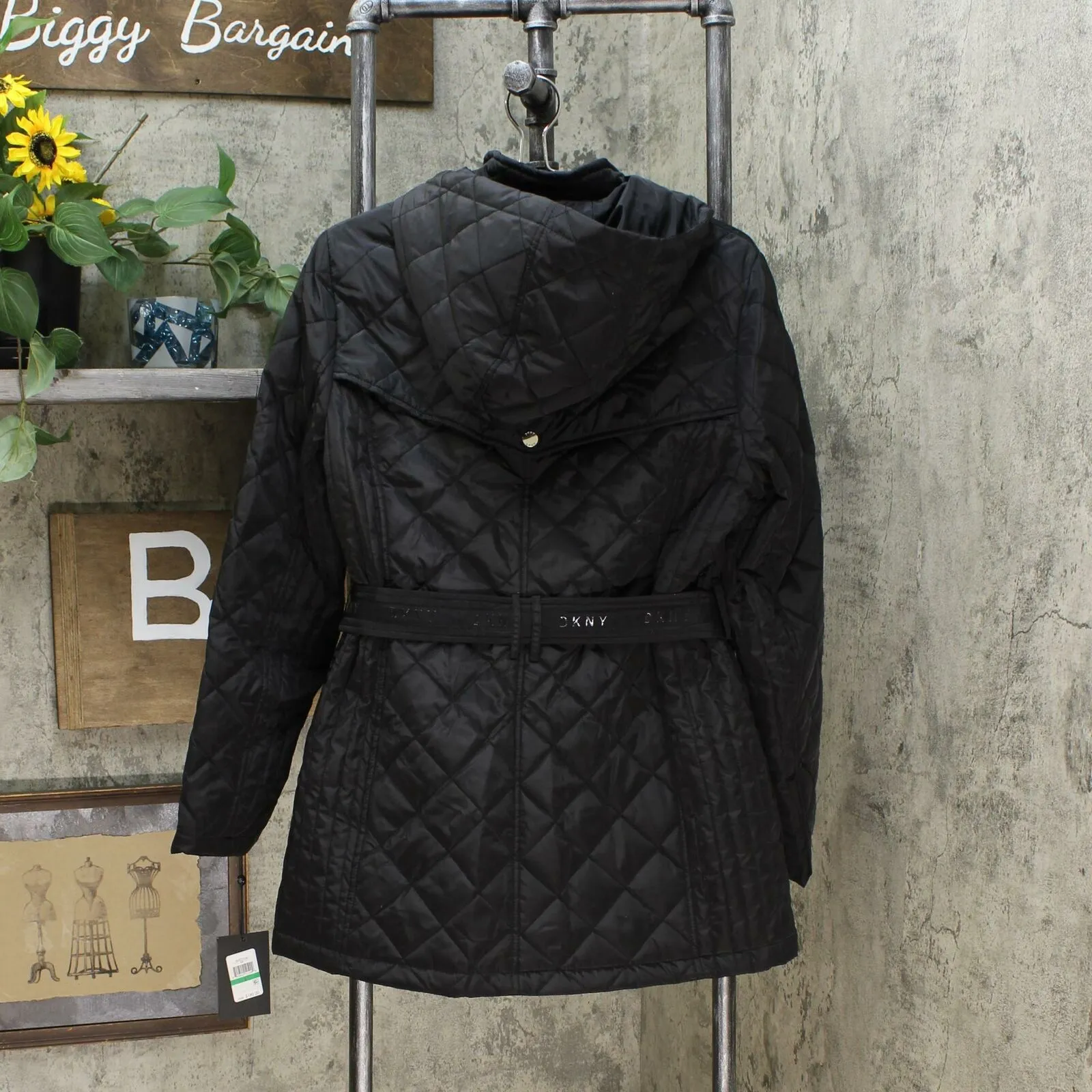 DKNY Women's Belted Waterproof Quilted Coat