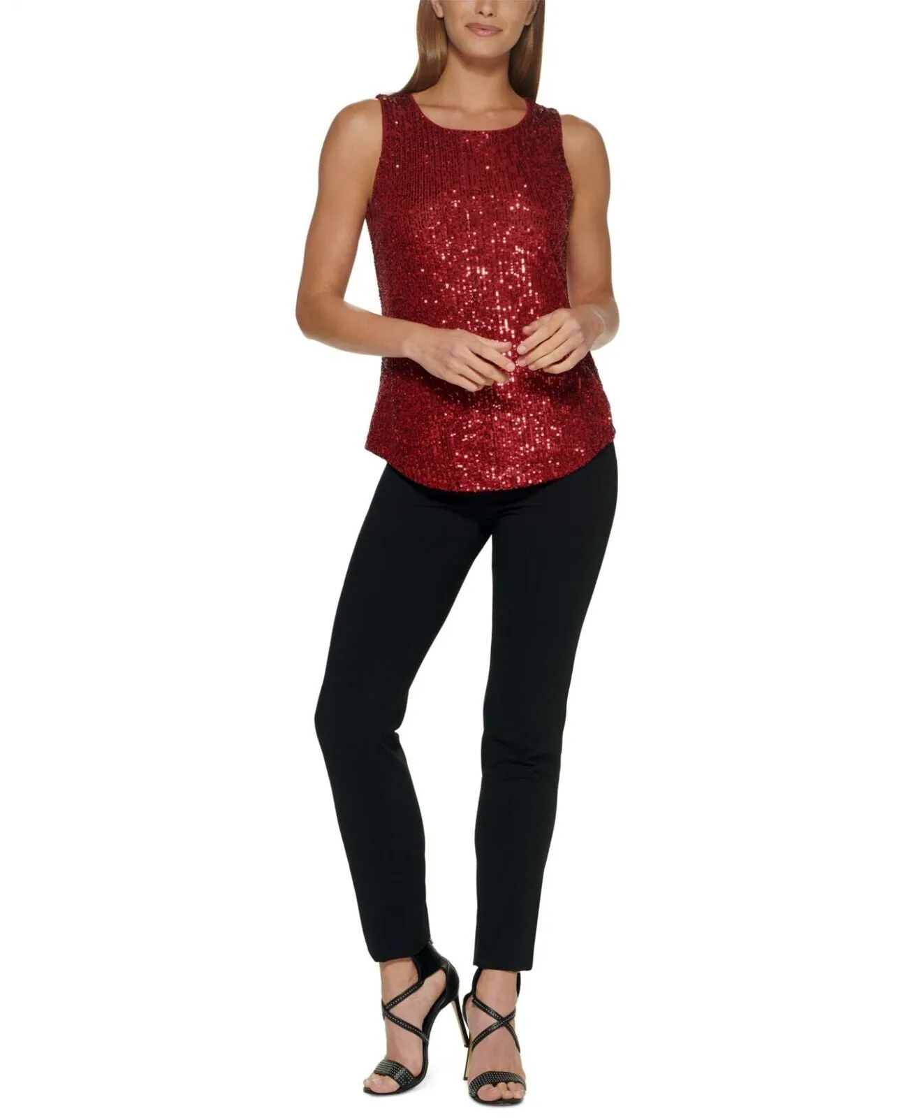 DKNY Women's Sequined Sleeveless Crewneck Blouse UH2TN145