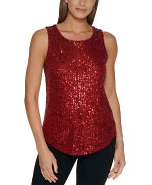 DKNY Women's Sequined Sleeveless Crewneck Blouse UH2TN145