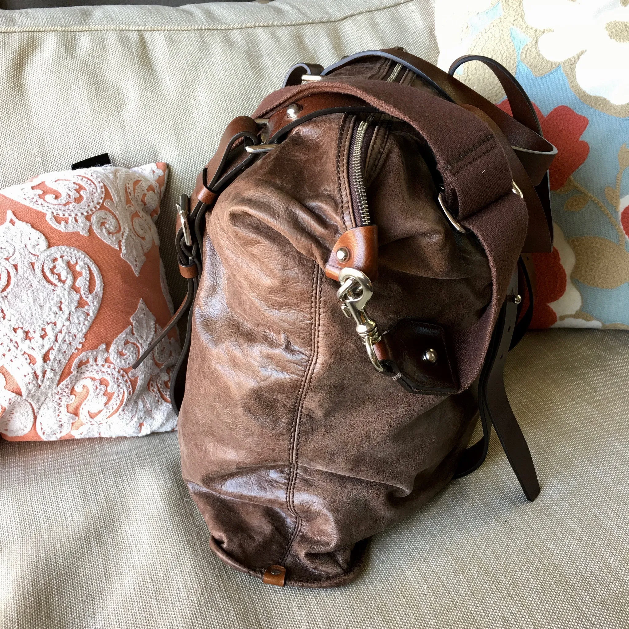 Dolce & Gabbana Brown Leather Travel Overnight Shoulder Bag