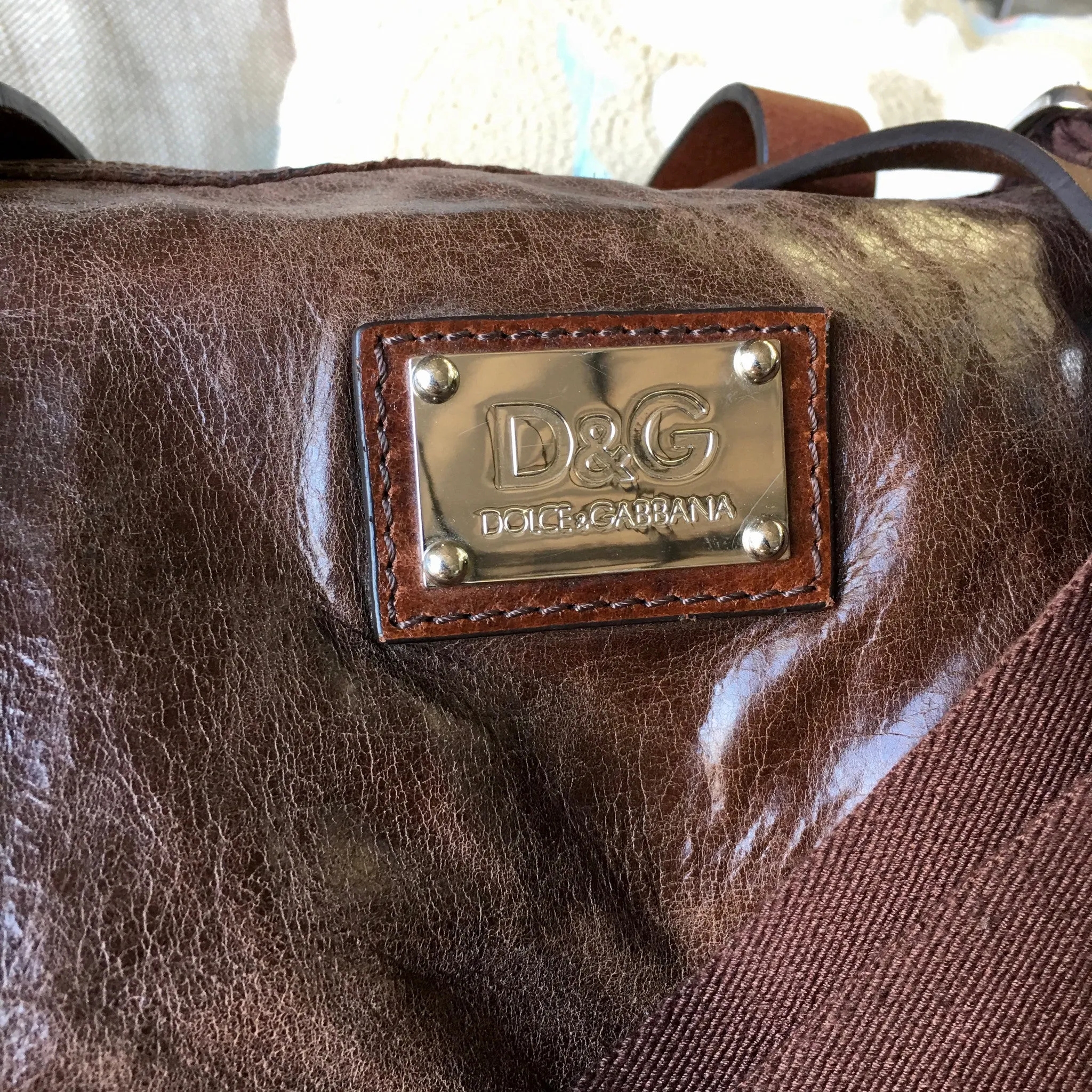 Dolce & Gabbana Brown Leather Travel Overnight Shoulder Bag