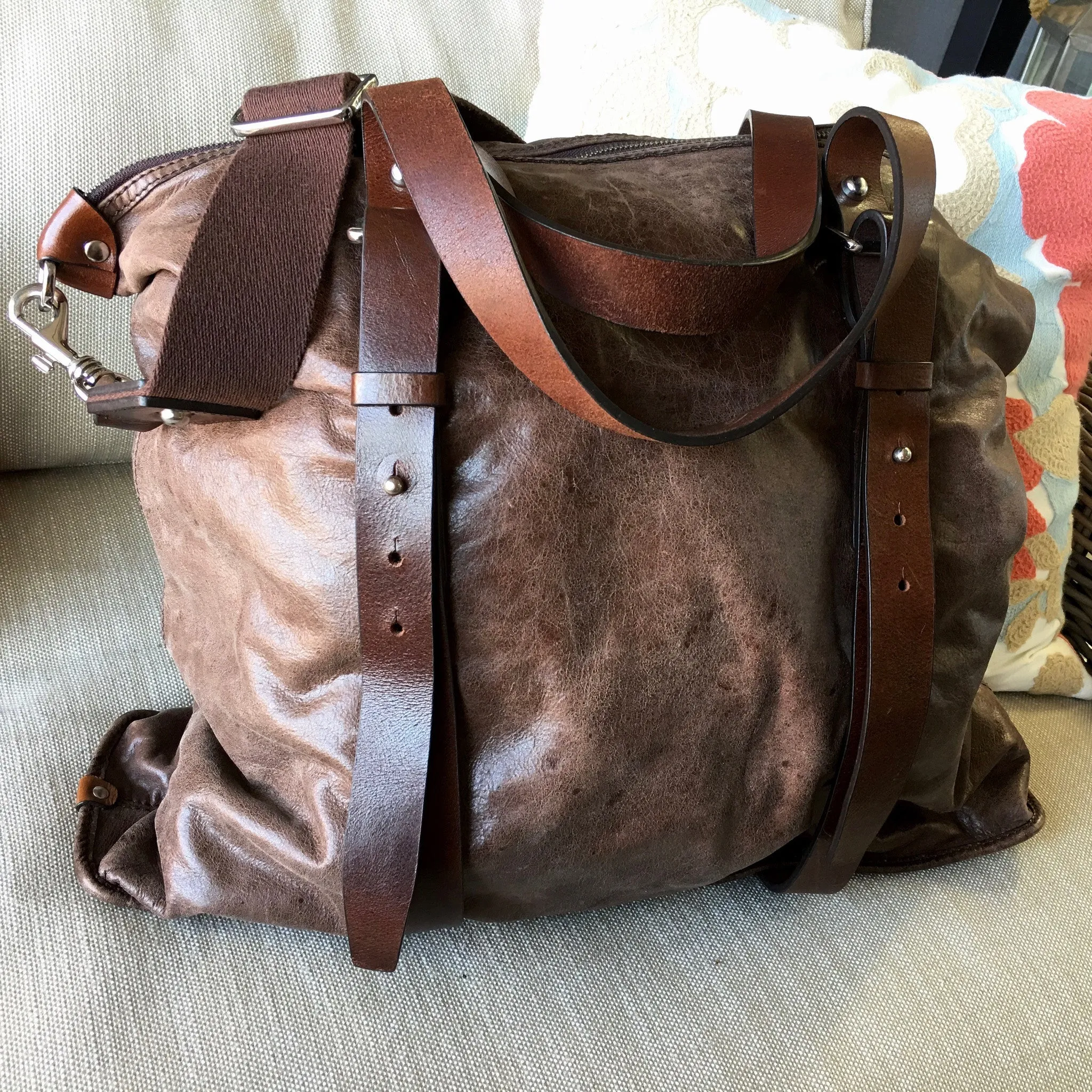 Dolce & Gabbana Brown Leather Travel Overnight Shoulder Bag