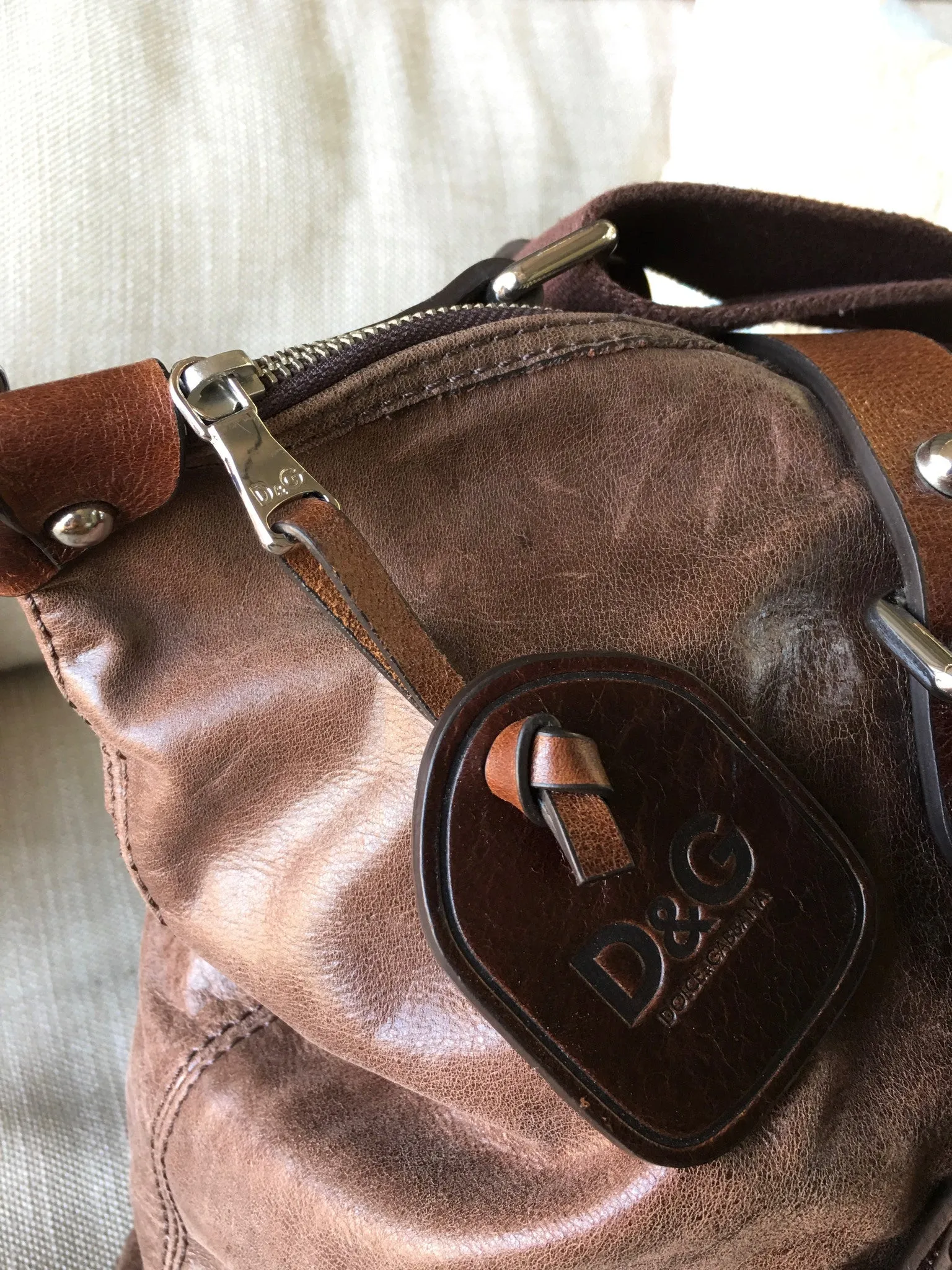 Dolce & Gabbana Brown Leather Travel Overnight Shoulder Bag