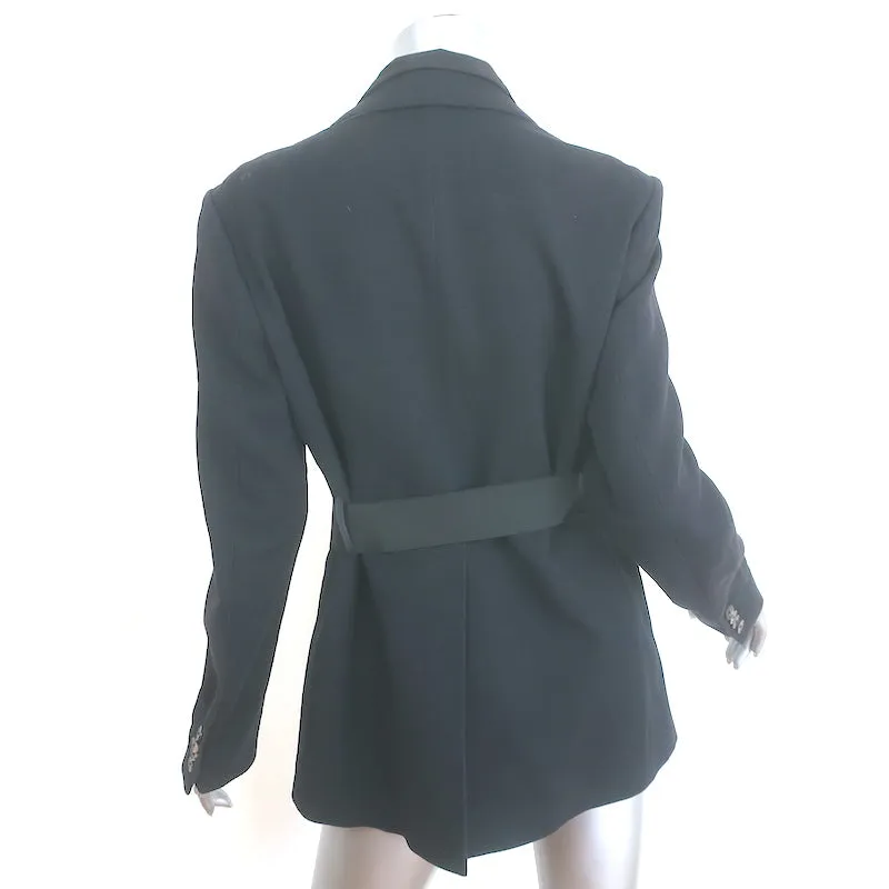 Dries Van Noten Belted Blazer Black Wool-Blend Size 40 Layered-Lapel Jacket