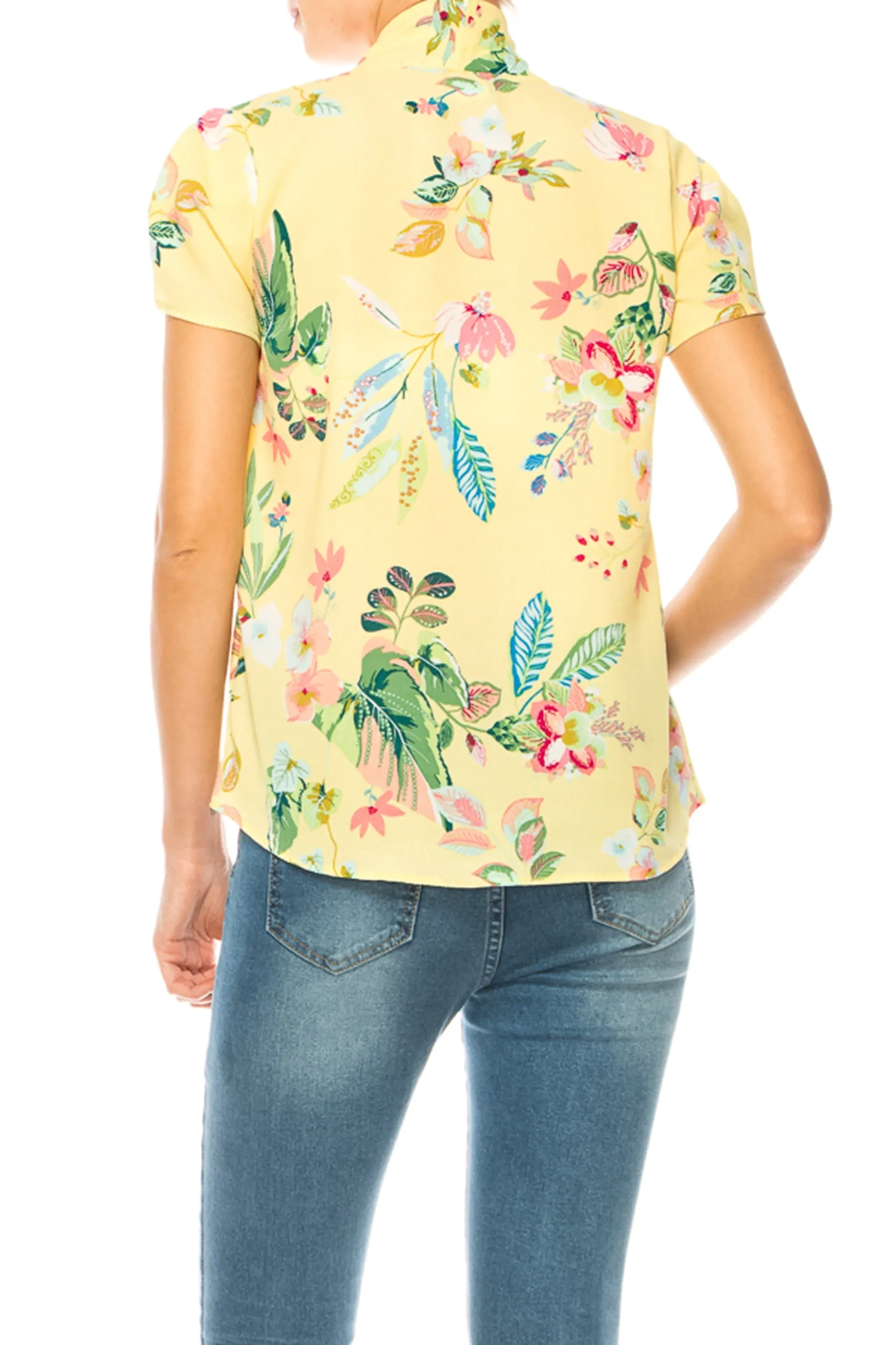 Floral Print Overlapping Short Sleeve Top with Front Tie Collar B2040 $11Each