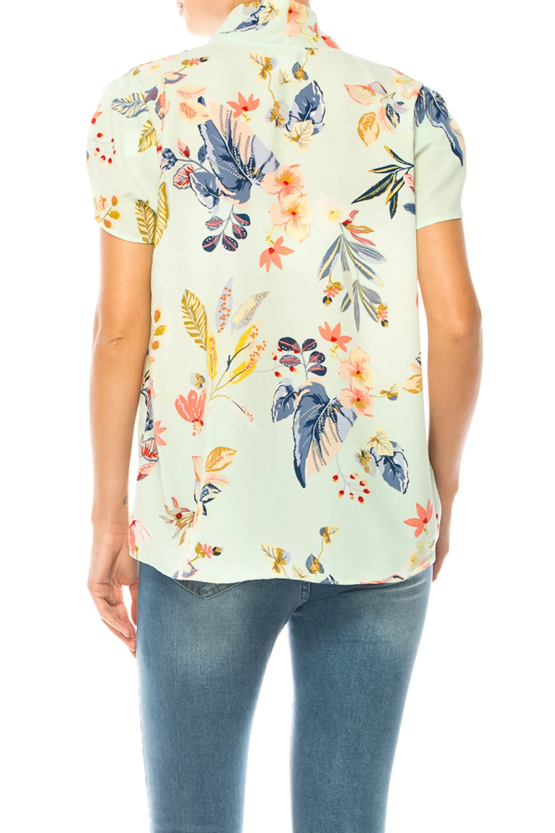 Floral Print Overlapping Short Sleeve Top with Front Tie Collar B2040 $11Each