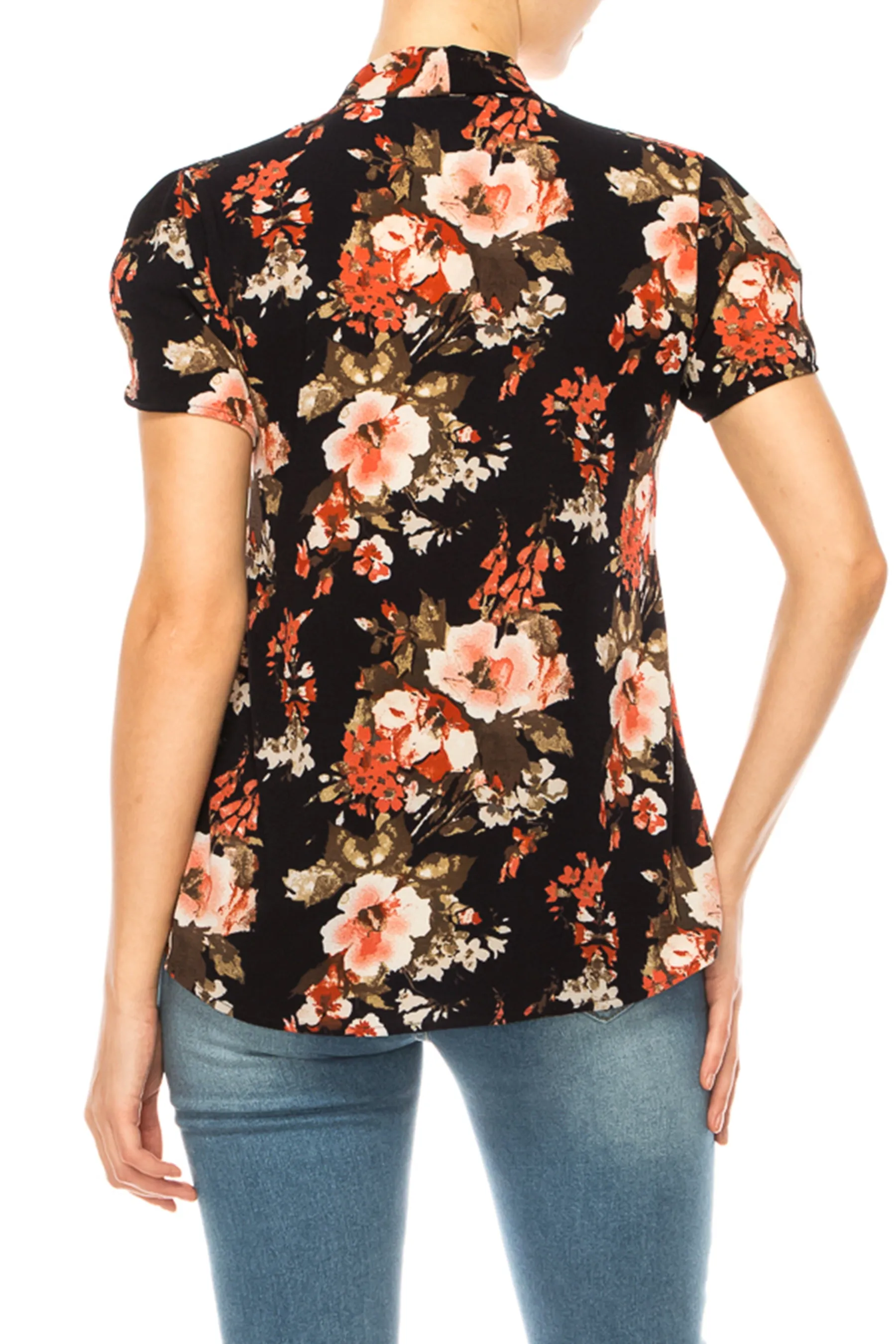 Floral Print Overlapping Short Sleeve Top with Front Tie Collar B2040 $11Each