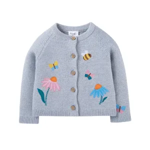 Frugi Colby Infant Cardigan Grey Marl Flowers