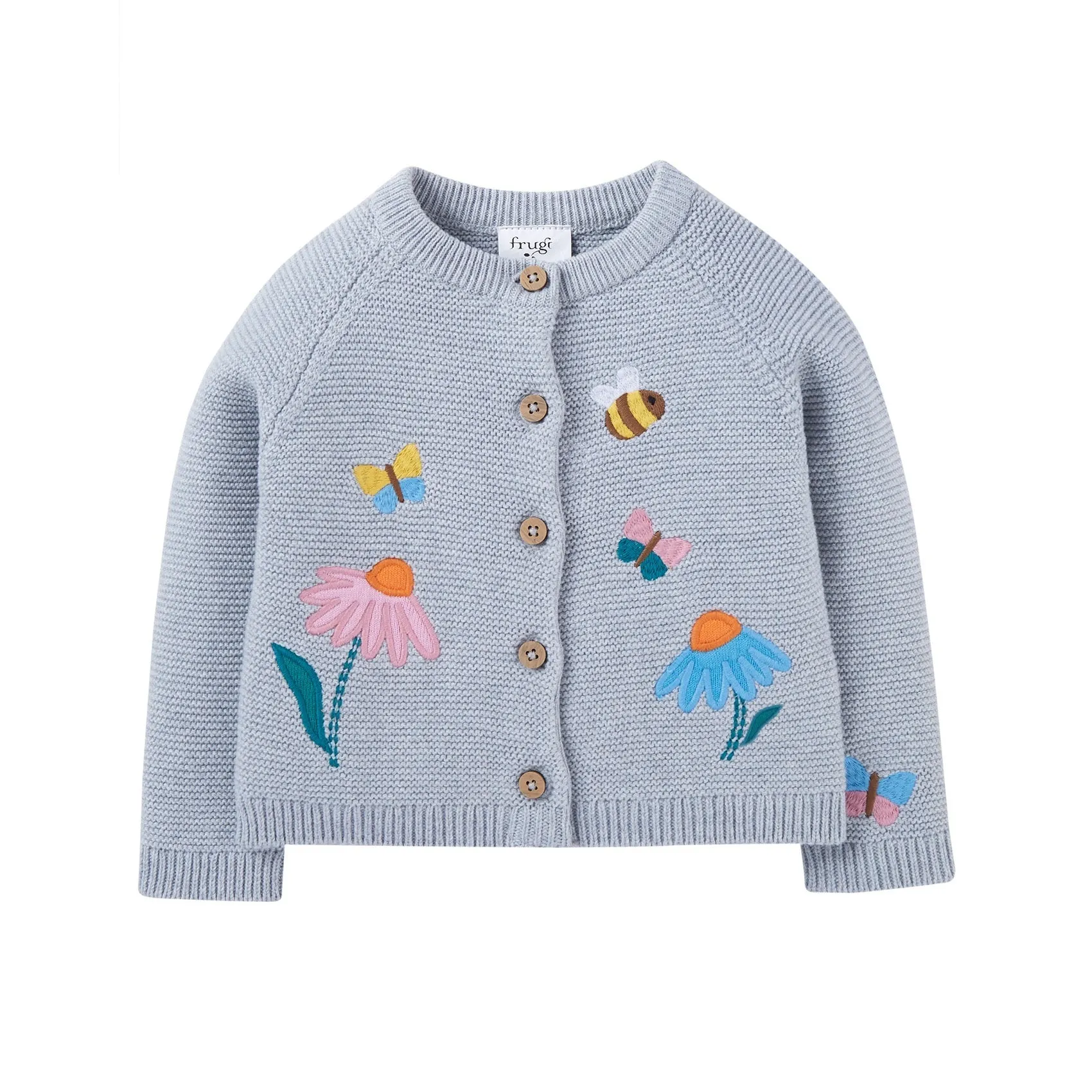 Frugi Colby Infant Cardigan Grey Marl Flowers