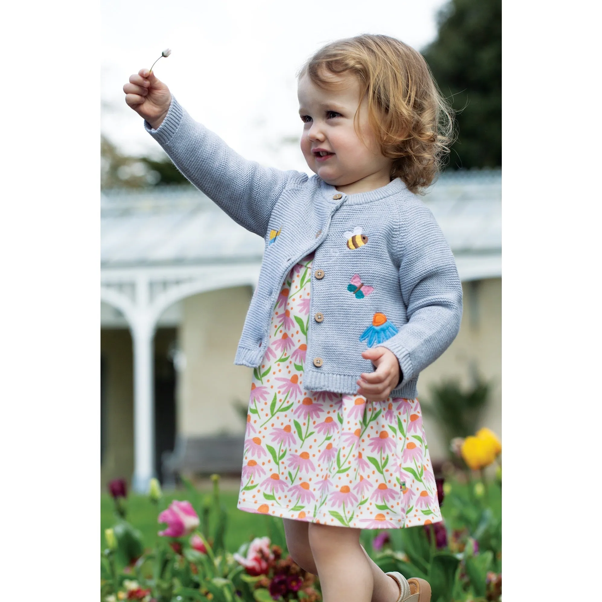 Frugi Colby Infant Cardigan Grey Marl Flowers