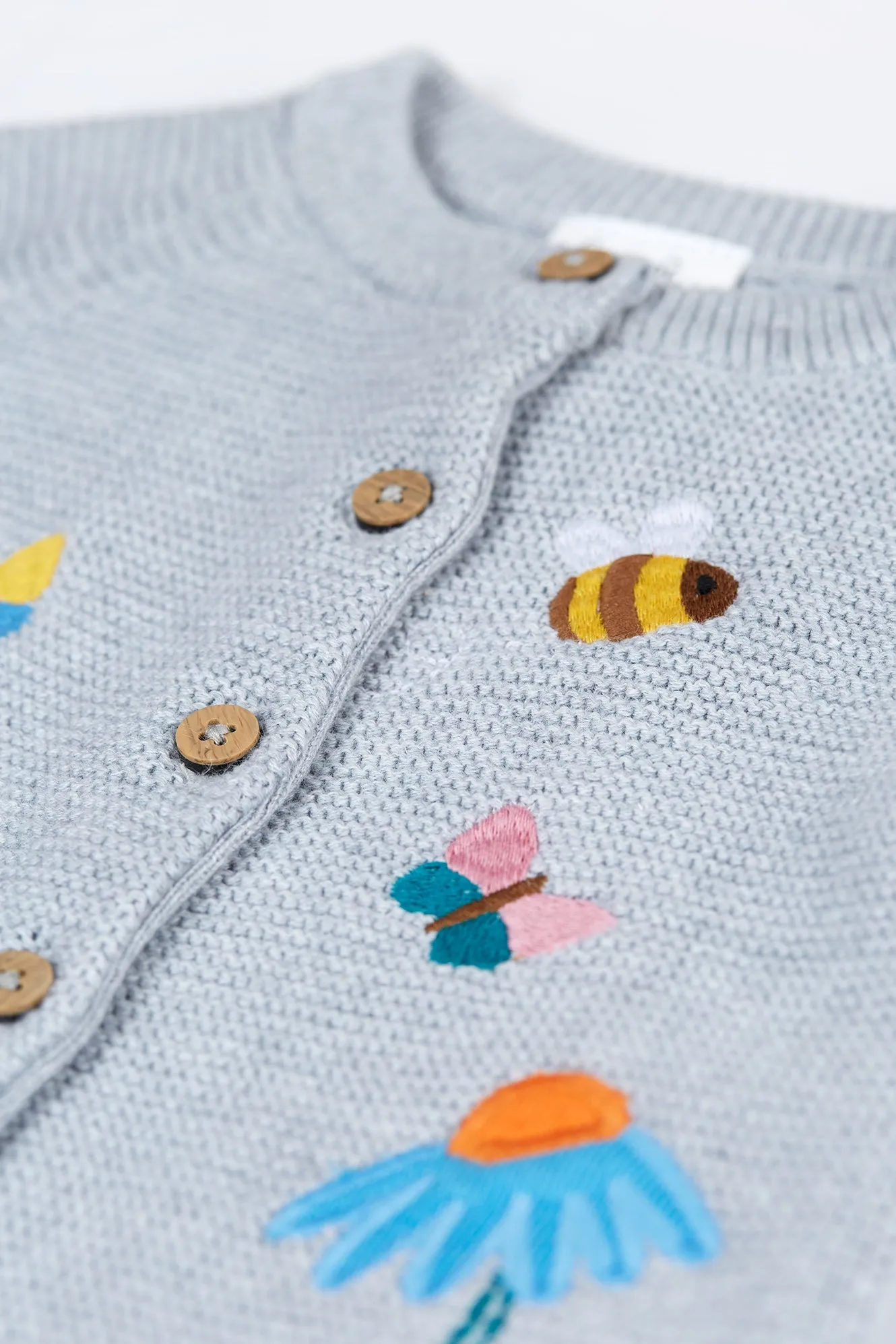 Frugi Colby Infant Cardigan Grey Marl Flowers