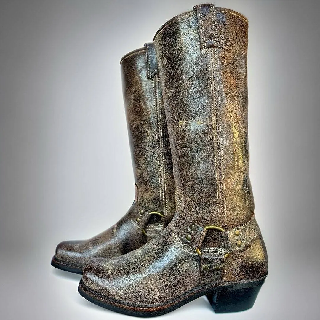 FRYE Harness 15R Brown Tall Knee High Biker Moto Motorcycle Boots