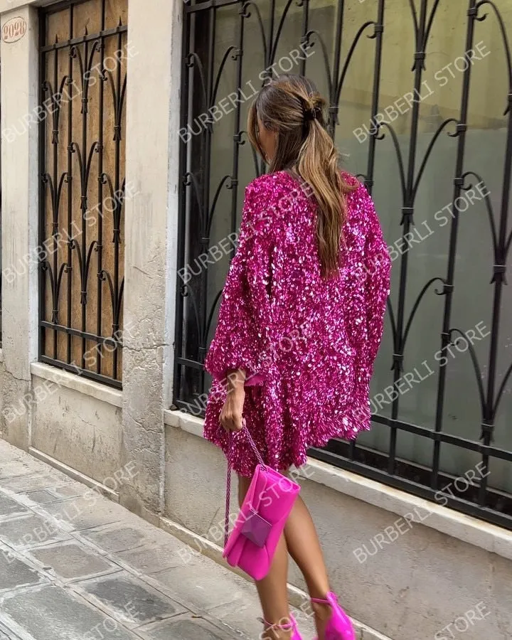Fuchsia Sequined Glitter Dress