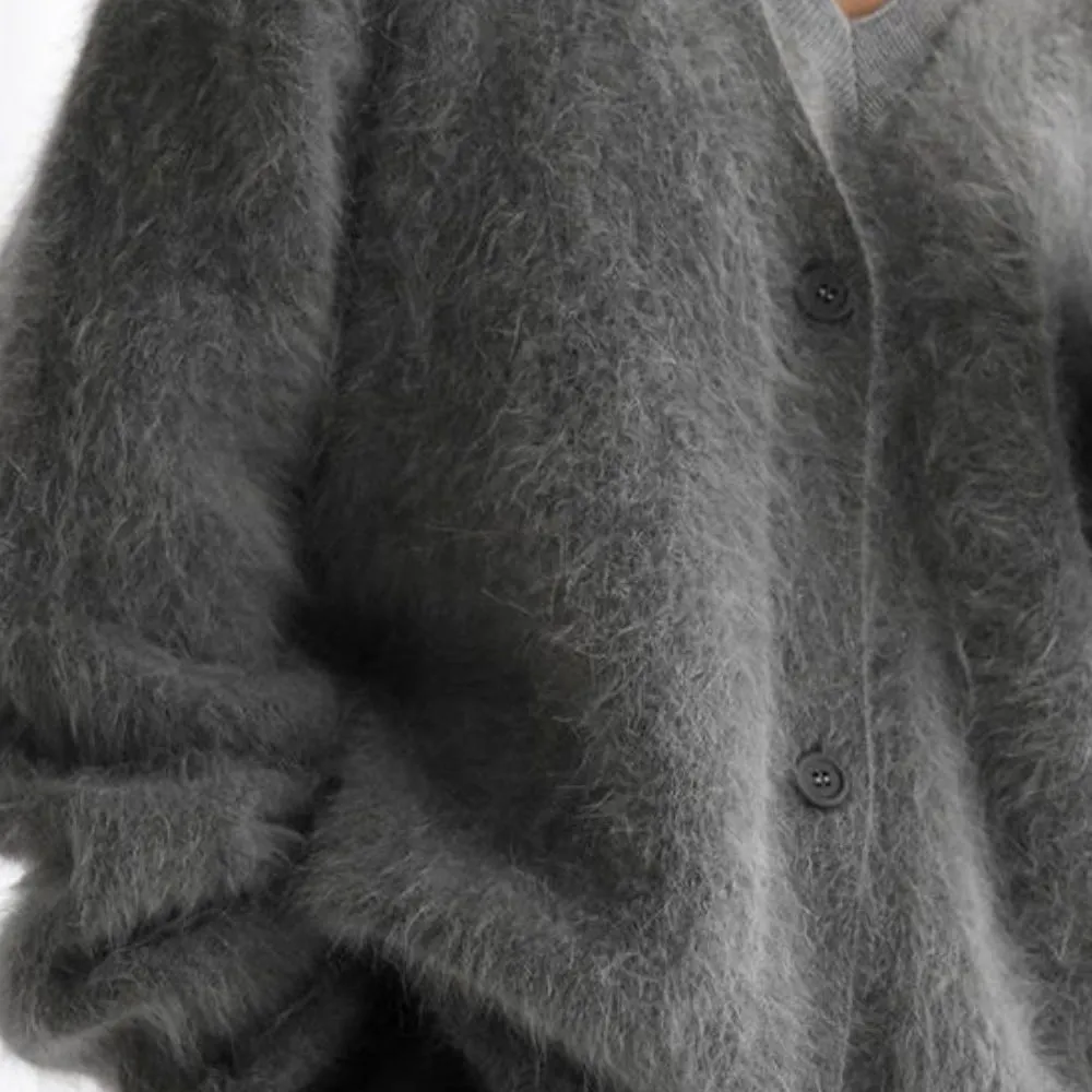 Fuzzy Button Down Long Sleeve Cardigan