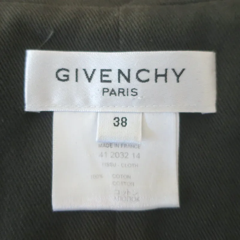 Givenchy Belted Snap-Front Sleeveless Dress Olive Cotton Twill Size 38