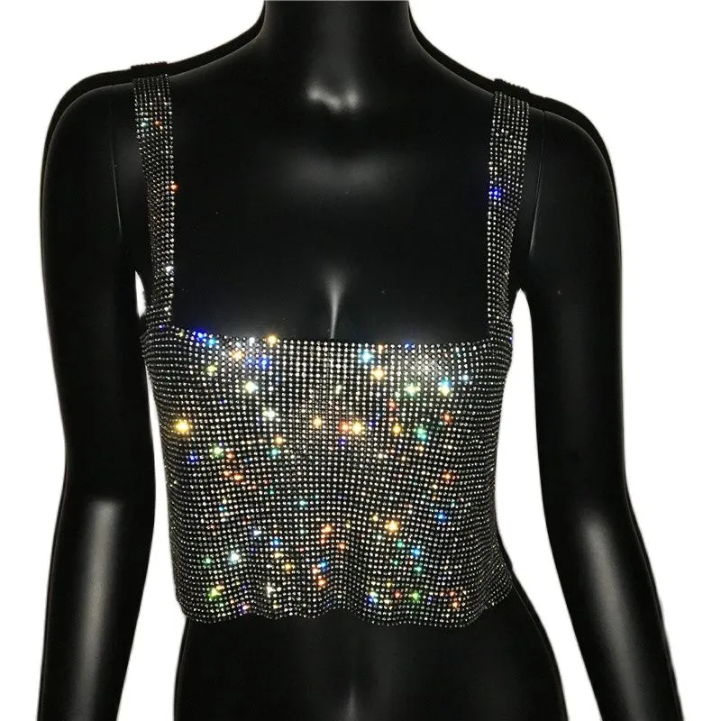 Glitter Backless Rhinestone Top Crystal Diamonds Sequin Crop Top