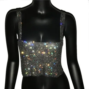 Glitter Backless Rhinestone Top Crystal Diamonds Sequin Crop Top