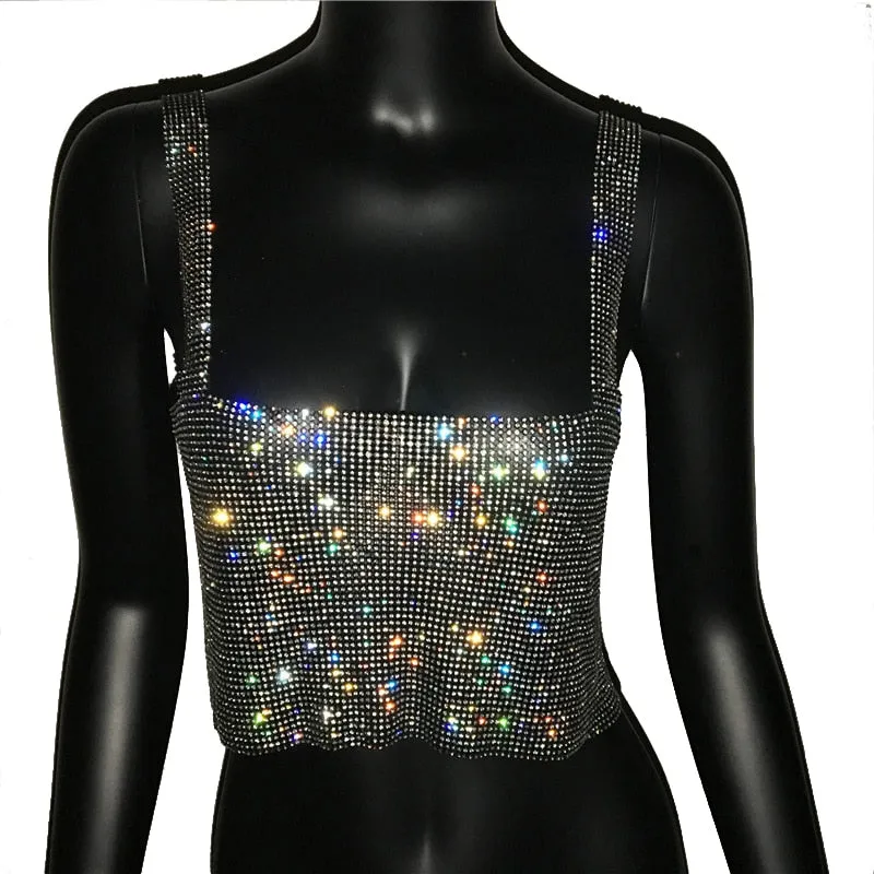 Glitter Backless Rhinestone Top Crystal Diamonds Sequin Crop Top