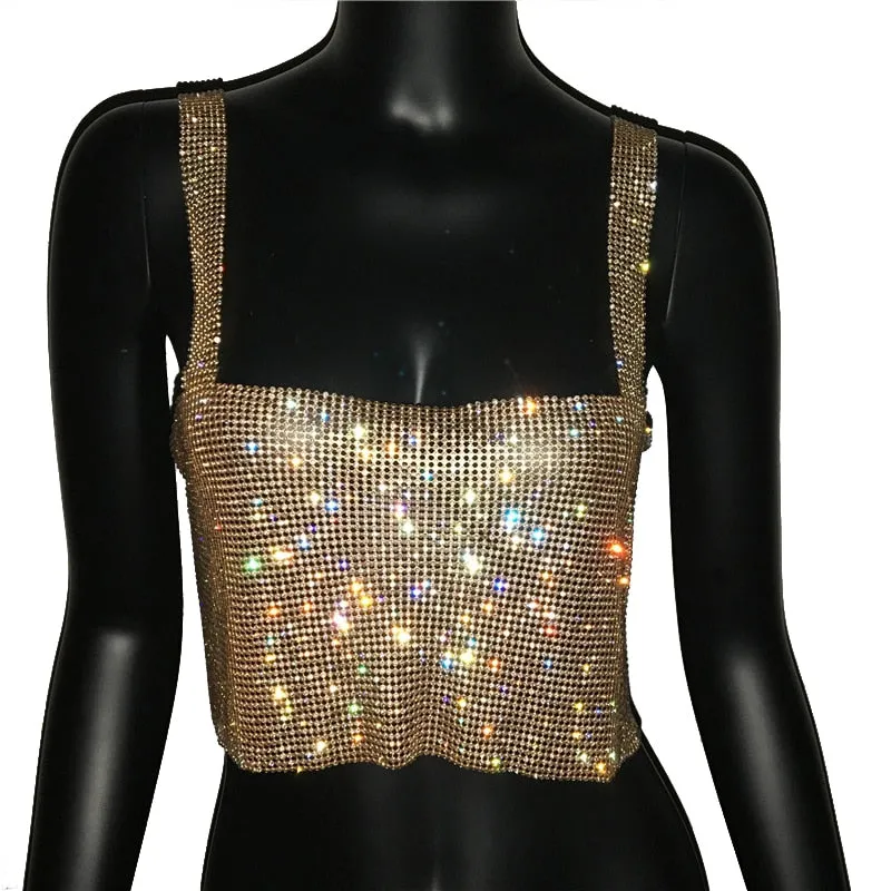 Glitter Backless Rhinestone Top Crystal Diamonds Sequin Crop Top